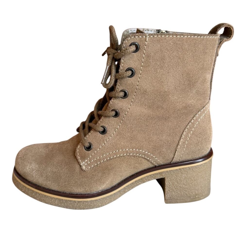 Blondo Lena Lace Up Heeled Waterproof Suede Ankle Boots Beige 6.5